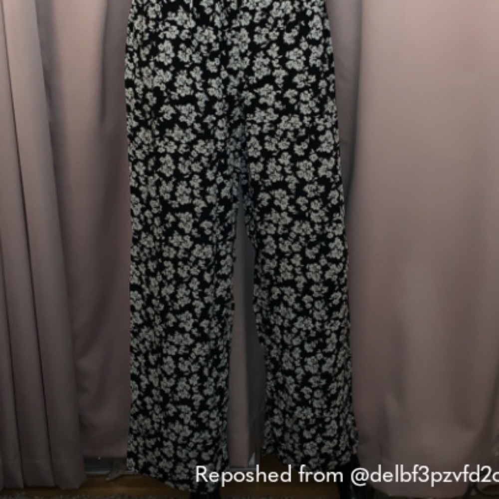 Black and white floral pants